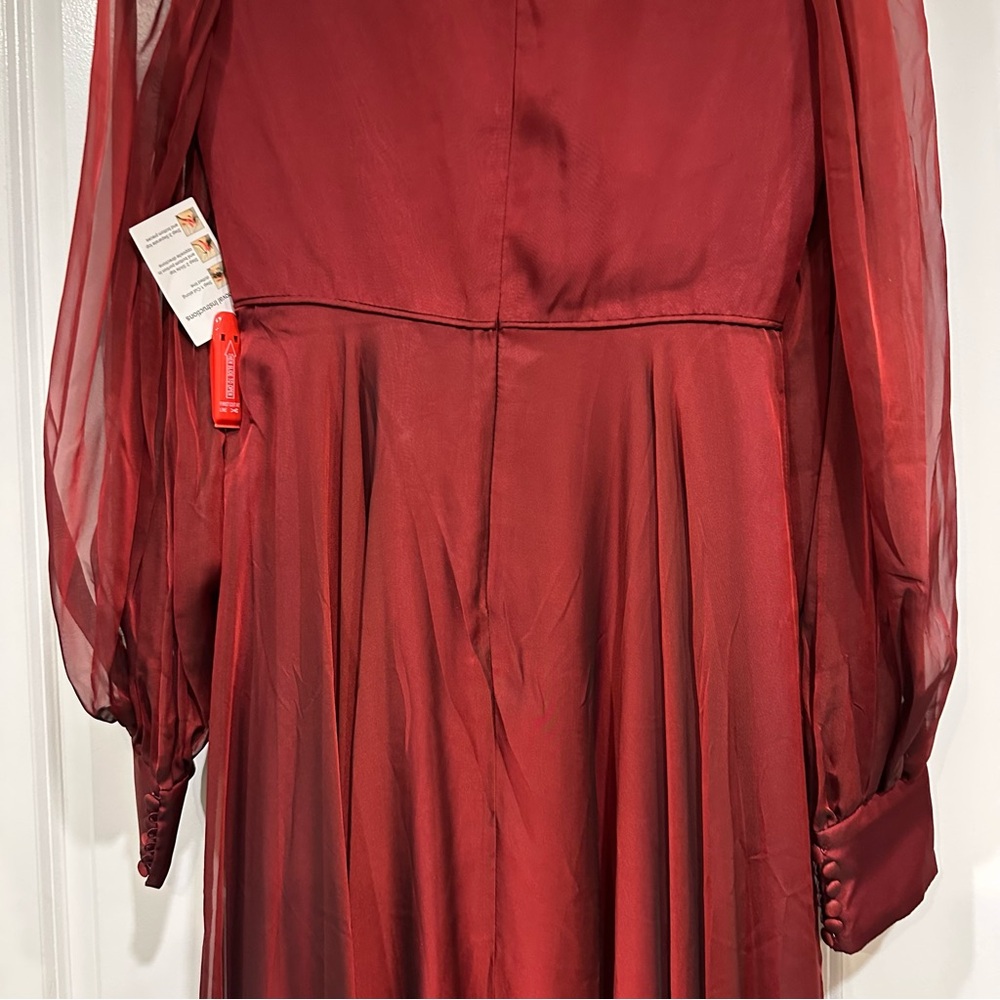 MAC DUGGAL | SHEER BLOUSON SLEEVE SURPLICE GOWN #67873 - Picture 9 of 12